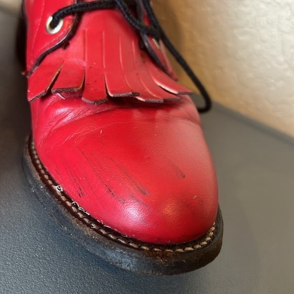 Justin Roper Boots Size 5 Red Leather Lace Up Western Kiltie L0503 Vintage - Picture 2 of 11